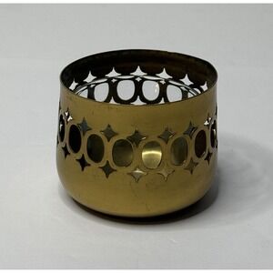 Brass Votive Accent Candle Dish W/ Tea Light Holder Small Celestial Stars Ovals